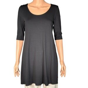 Eileen Fisher Black Viscose Jersey Knit Elbow Sleeve Tunic Top Small